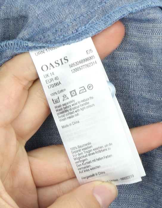 Oasis Women's Blue A-Line Dress, Size 14, Embroidered