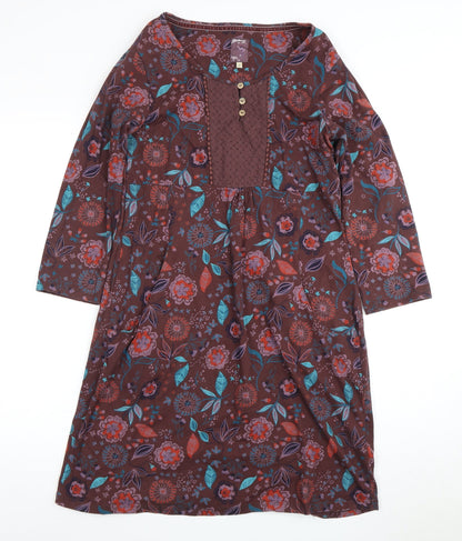Mantaray Women's Brown Floral Shift Dress Size 12
