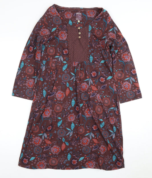 Mantaray Women's Brown Floral Shift Dress Size 12