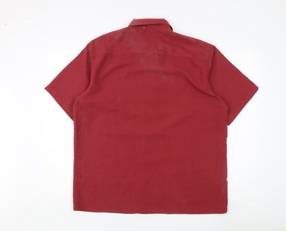Cotton Traders Men's Red Collared Short Sleeve Shirt