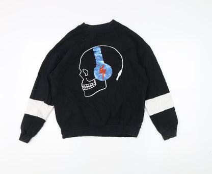Marks and Spencer Boys Black Sweatshirt 11-12 Years Graphic Sequin