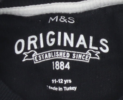 Marks and Spencer Boys Black Sweatshirt 11-12 Years Graphic Sequin