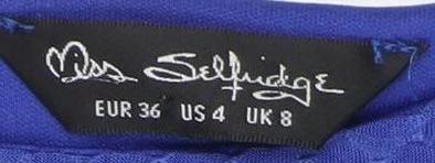 Miss Selfridge Women's Blue Bodycon Dress, Size UK 8