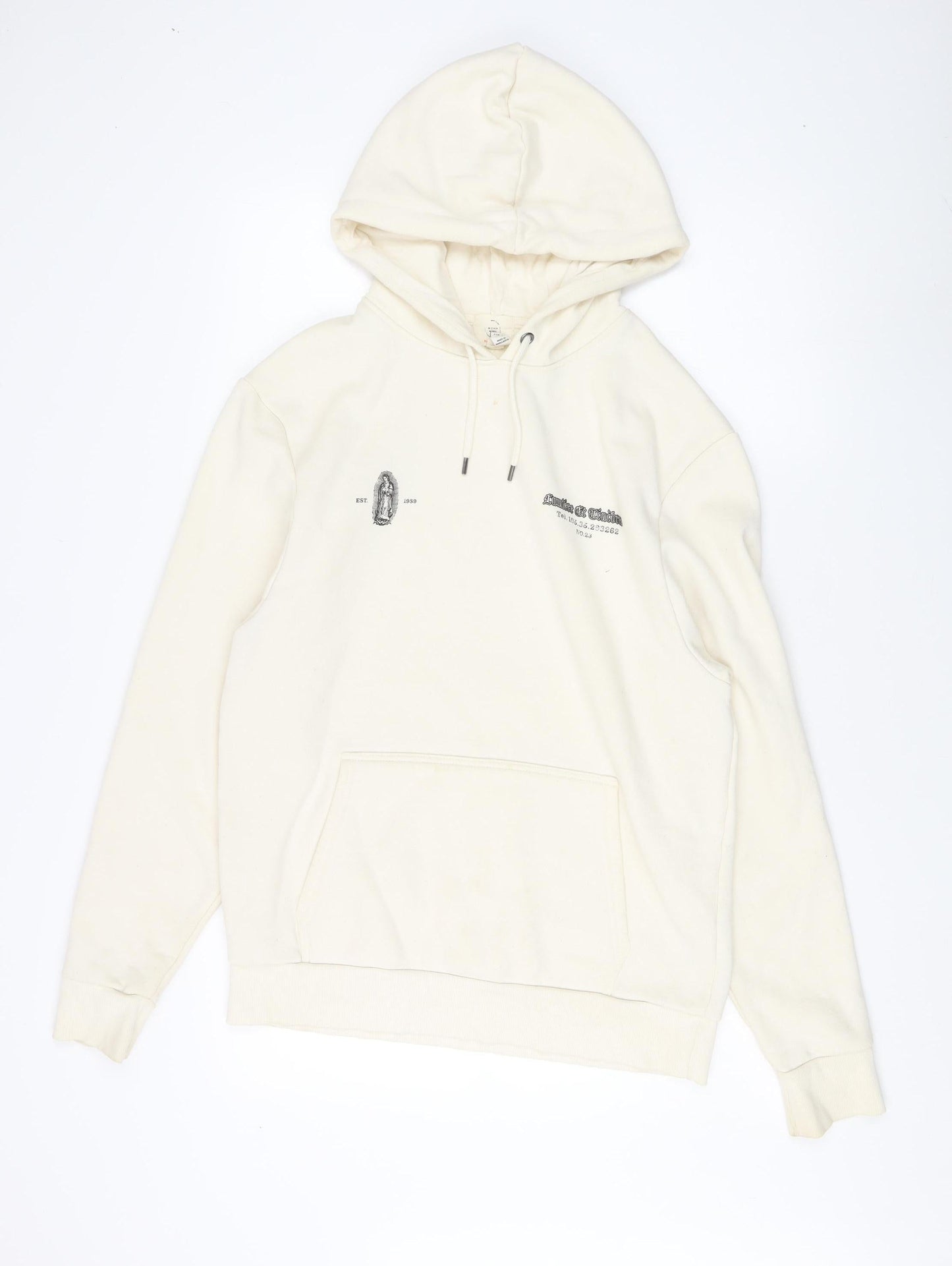 Mens UK Size M River Island Ivory Pullover Hoodie