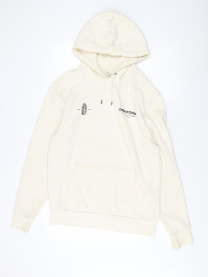 Mens UK Size M River Island Ivory Pullover Hoodie