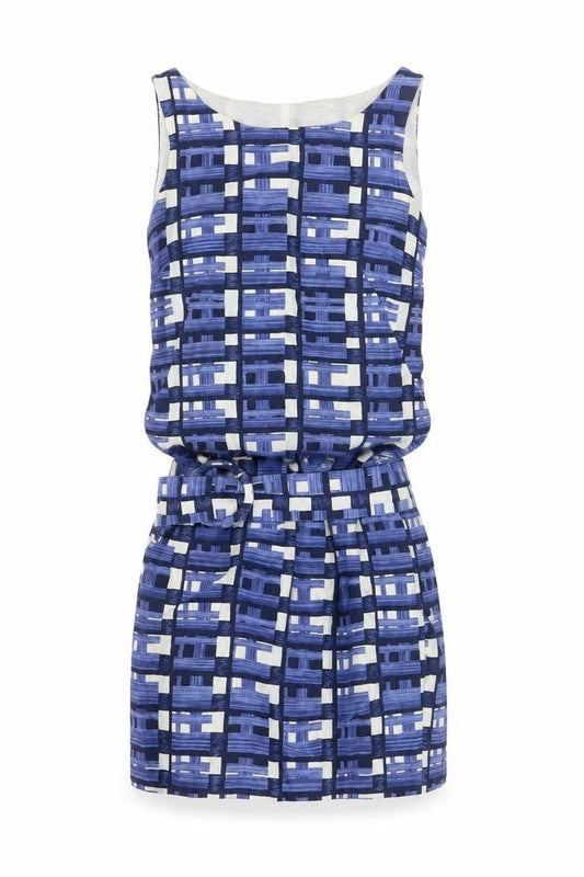 Front view of L.K. Bennett Women's Blue Geometric Knee-Length Shift Dress