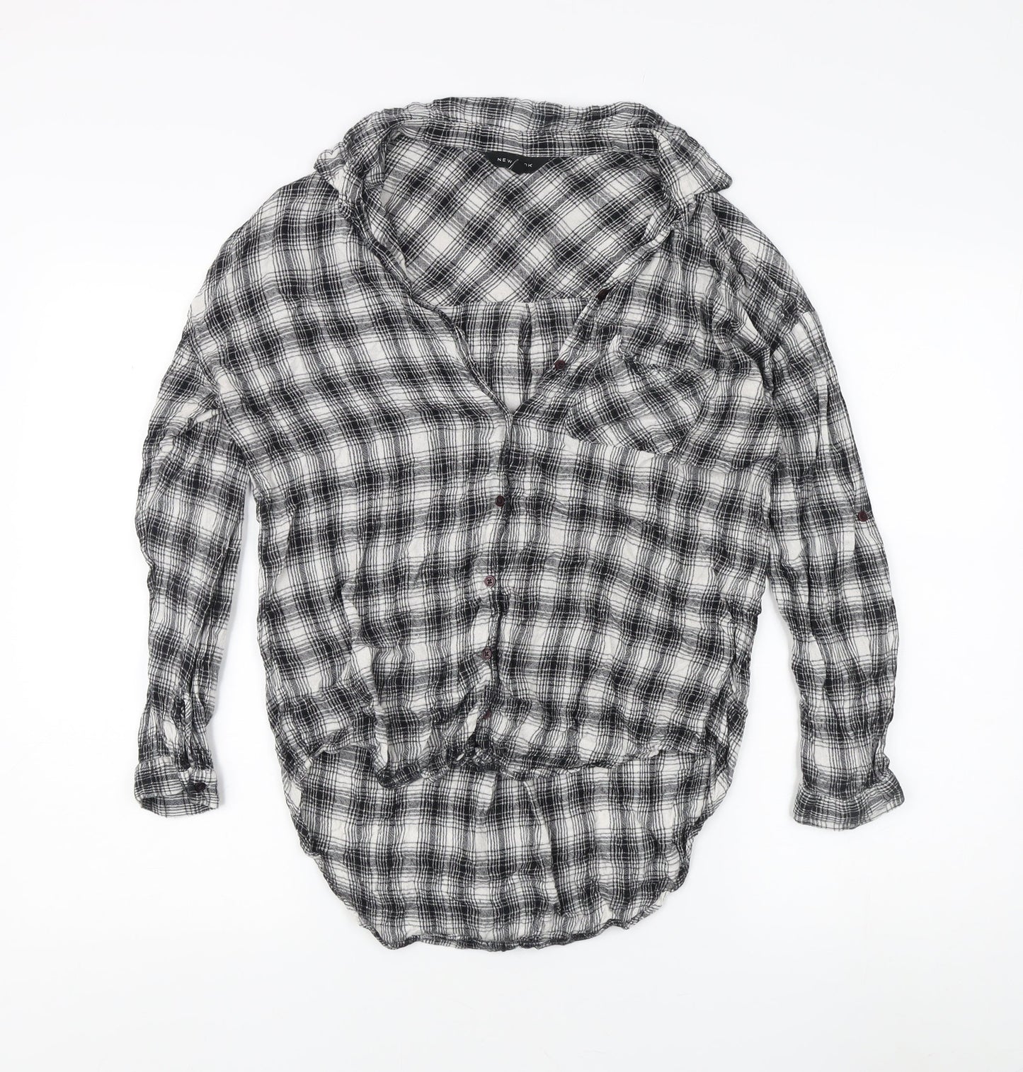 New Look Women's Black Plaid Button-Up Shirt Size 10