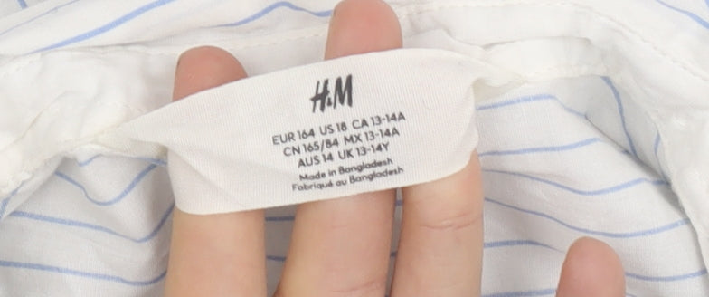 H&M Girls White Striped Button-Up Shirt 13-14 Years