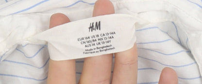 H&M Girls White Striped Button-Up Shirt 13-14 Years