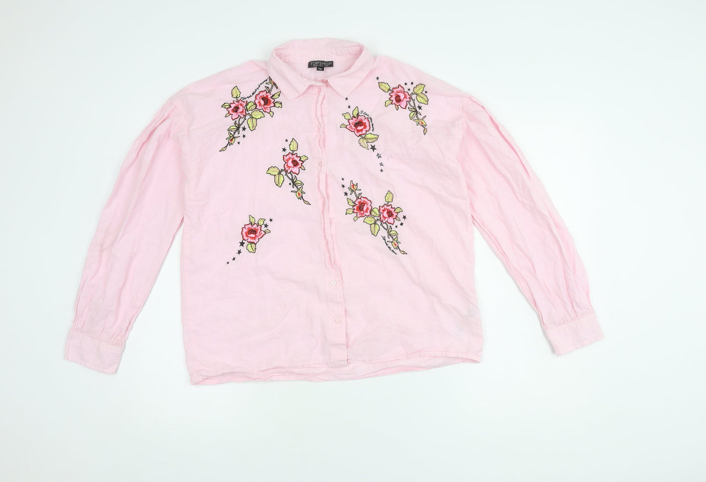 Womens UK Size 8 Topshop Pink Basic Button-Up
