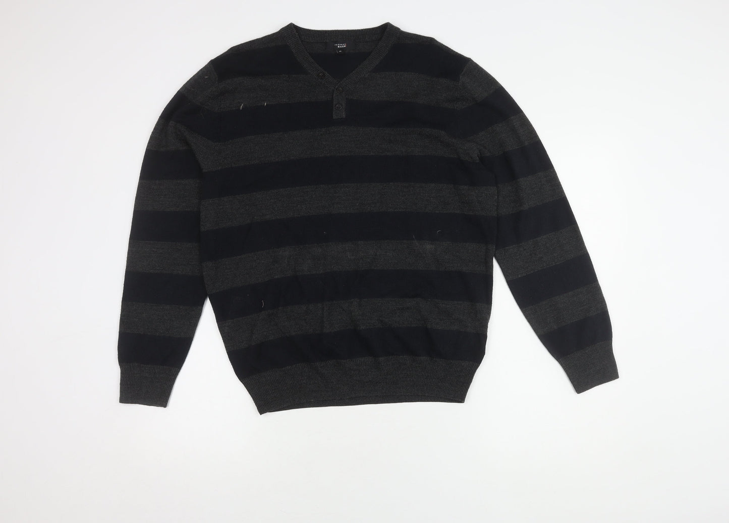 Thomas Nash Men's Multicoloured Striped Henley Jumper M