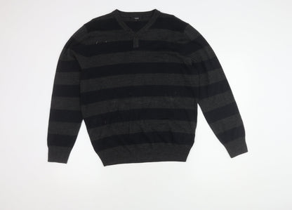 Thomas Nash Men's Multicoloured Striped Henley Jumper M