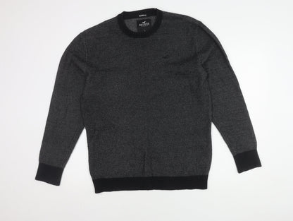 Hollister Men's L Pullover Jumper, Black Grey Knit, Relaxed Fit