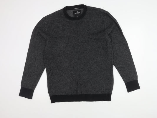 Hollister Men's L Pullover Jumper, Black Grey Knit, Relaxed Fit