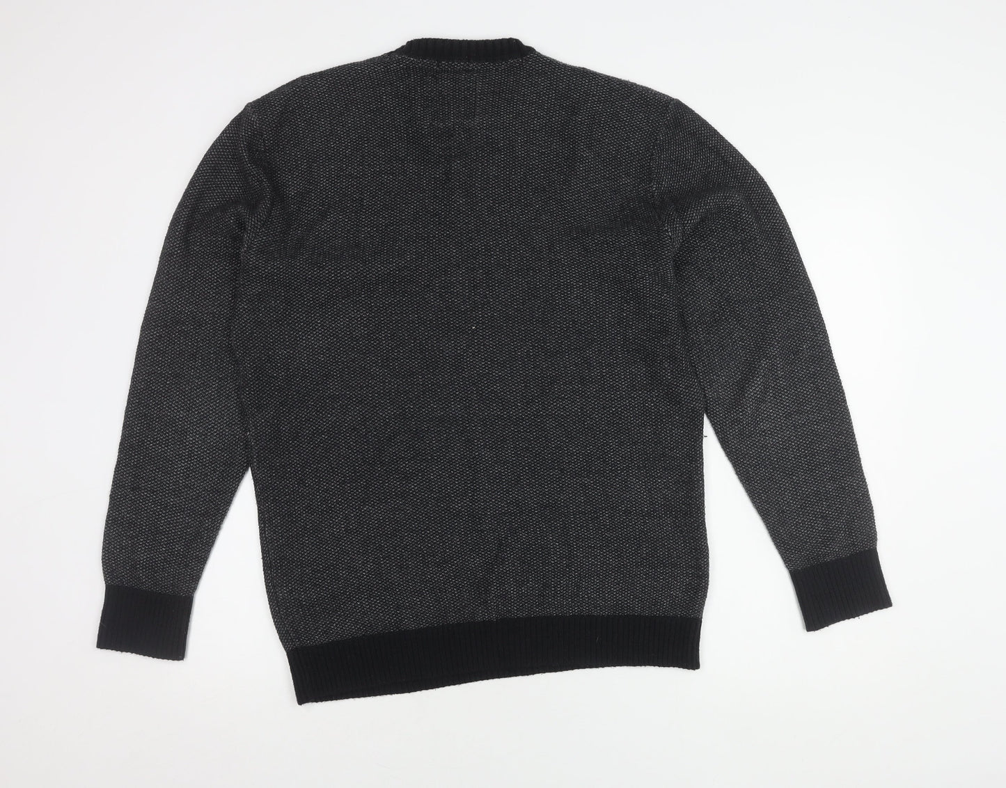 Hollister Men's L Pullover Jumper, Black Grey Knit, Relaxed Fit
