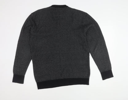 Hollister Men's L Pullover Jumper, Black Grey Knit, Relaxed Fit