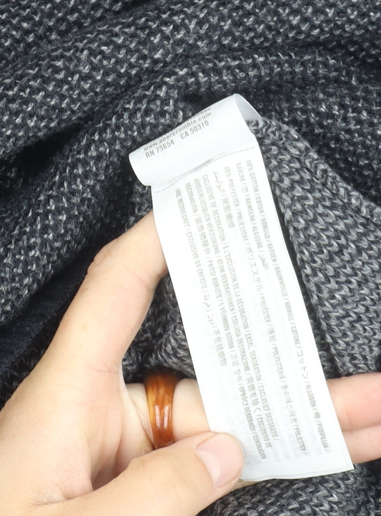 Hollister Men's L Pullover Jumper, Black Grey Knit, Relaxed Fit