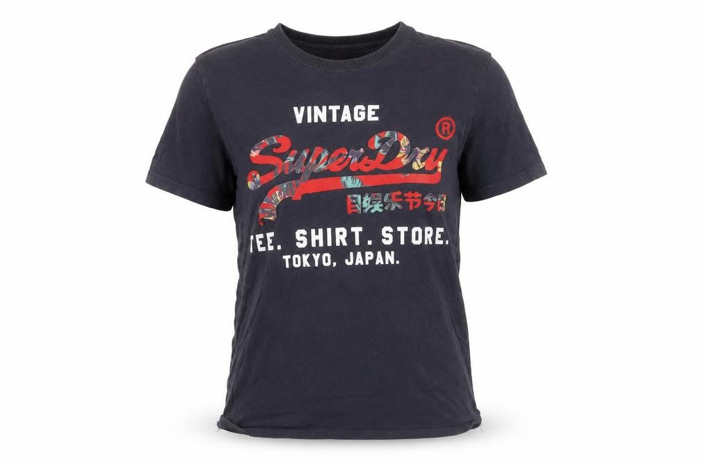 Front view of Superdry unisex black xs vintage t-shirt
