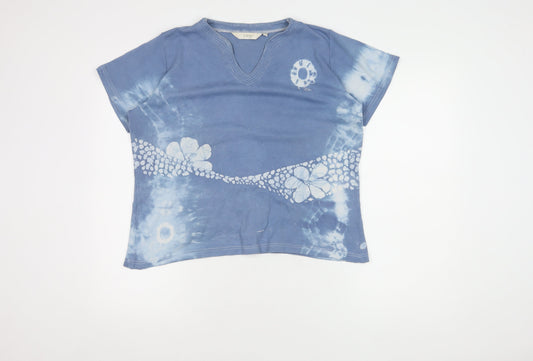 EWM Women's Blue Tie-Dye V-Neck T-Shirt, Size L