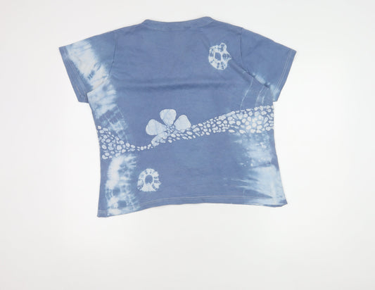 EWM Women's Blue Tie-Dye V-Neck T-Shirt, Size L