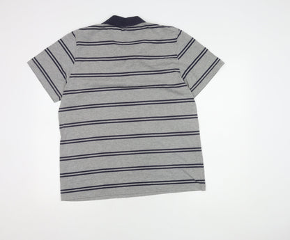 Sergio Tacchini Men's Grey Striped Polo L