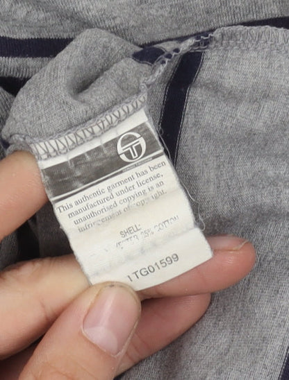 Sergio Tacchini Men's Grey Striped Polo L