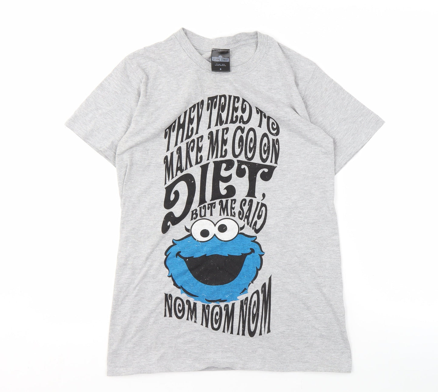 Sesame Street Men's Grey Cotton T-Shirt, S, Cartoon Print