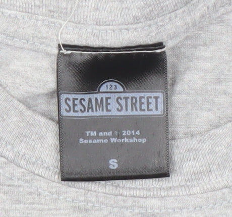 Sesame Street Men's Grey Cotton T-Shirt, S, Cartoon Print