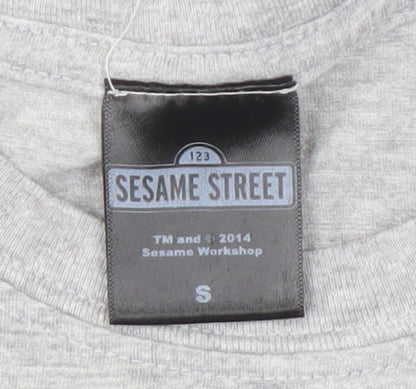 Sesame Street Men's Grey Cotton T-Shirt, S, Cartoon Print