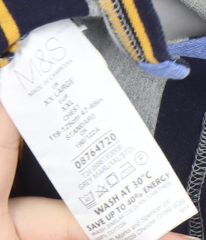 Marks and Spencer Men's Blue 2XL Striped Polo