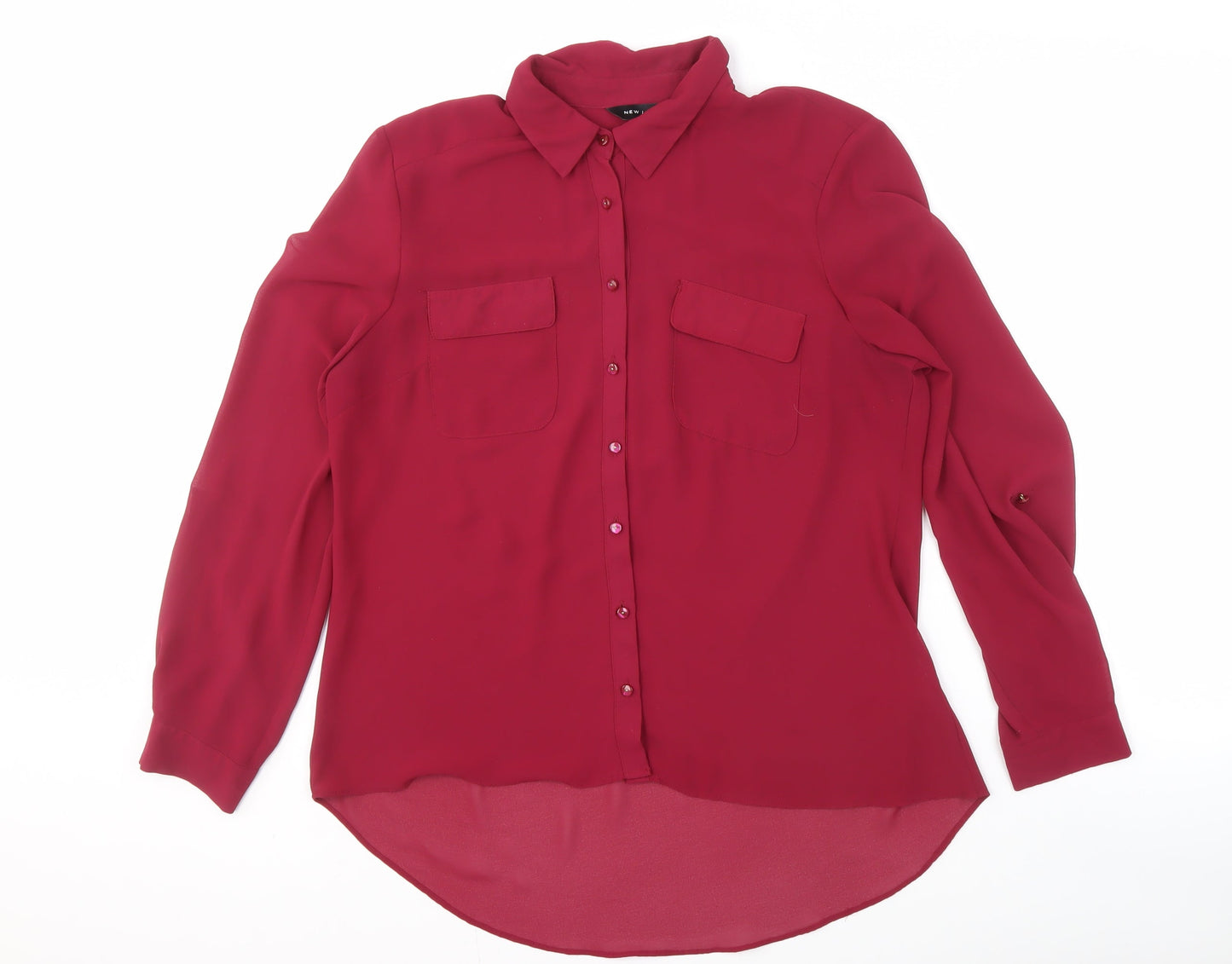 New Look Women's Red Button-Up Shirt, Size 14