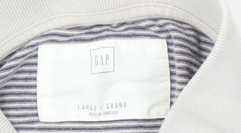 Gap Men’s Grey Striped Polo Shirt L