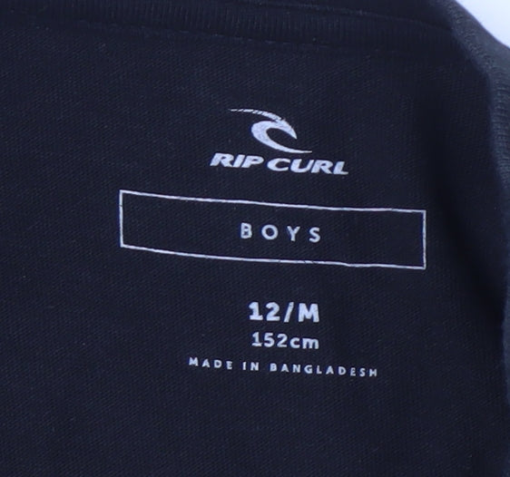 Rip Curl Boys Black Cotton T-Shirt, Size 12, Short Sleeve