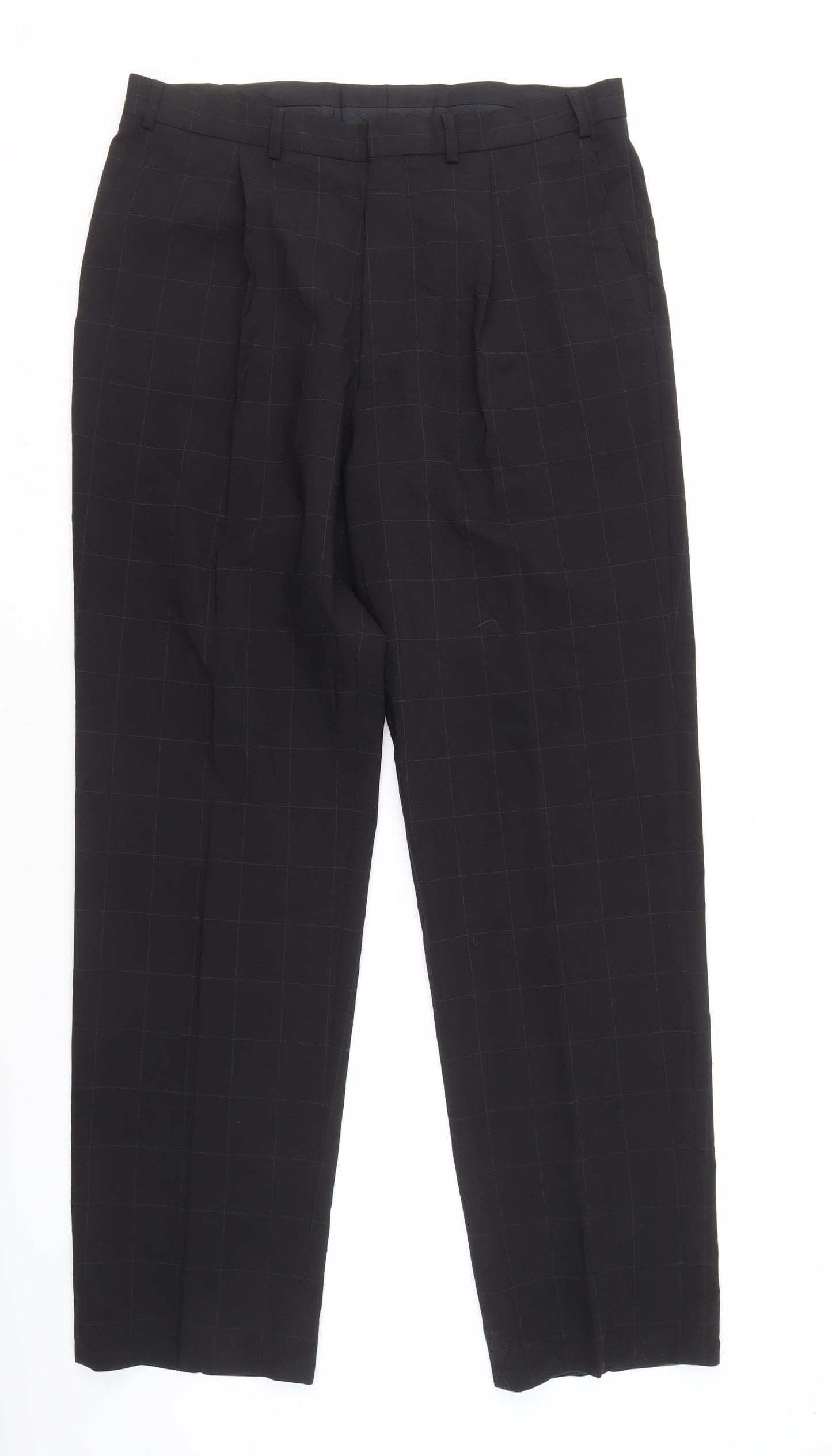 Marks and Spencer Men's Black Check Dress Pants, Size 36