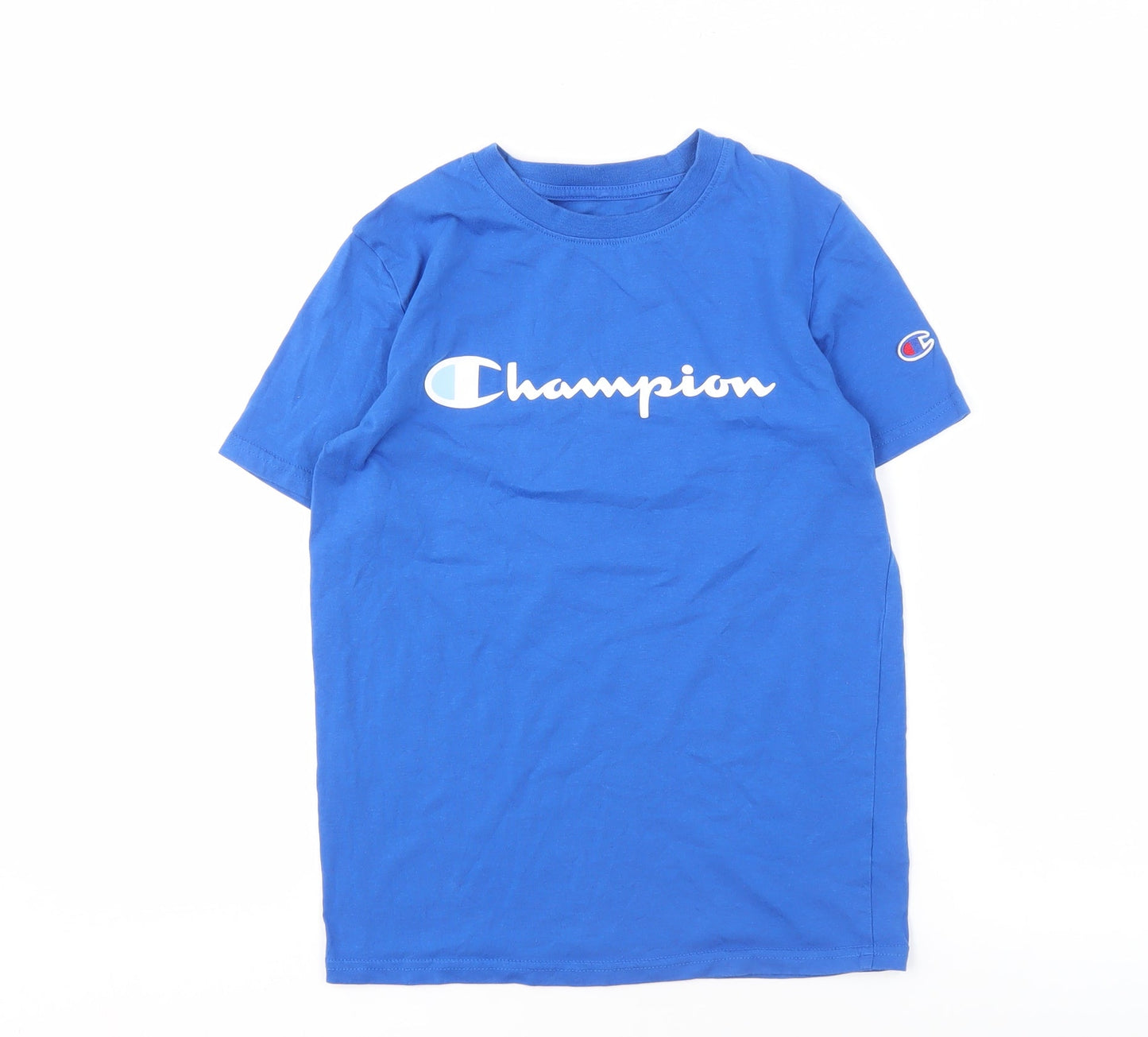 Champion Boys Blue Logo T-Shirt, Size L, Crew Neck, Casual