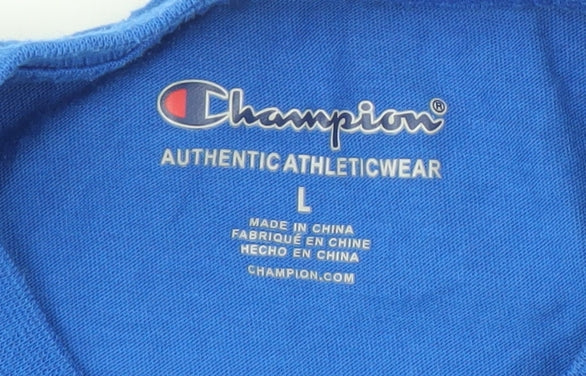 Champion Boys Blue Logo T-Shirt, Size L, Crew Neck, Casual
