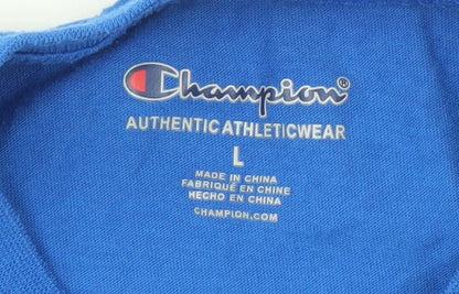 Champion Boys Blue Logo T-Shirt, Size L, Crew Neck, Casual