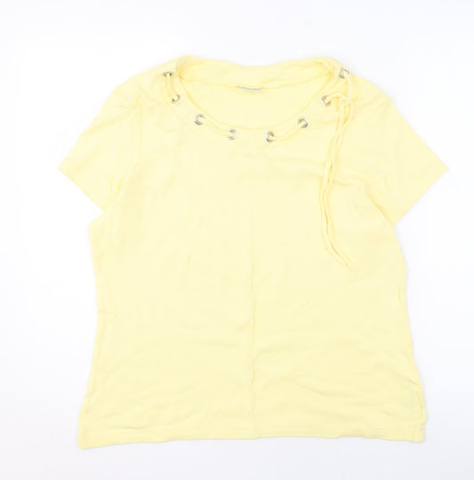 Damart Women's Yellow Cotton Scoop Neck T-Shirt - Size L