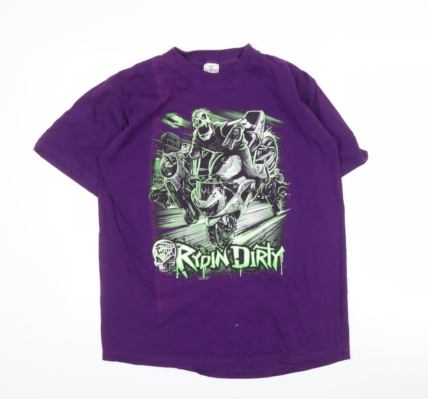 Super Men's Purple Graphic T-Shirt L Motorcycle Style