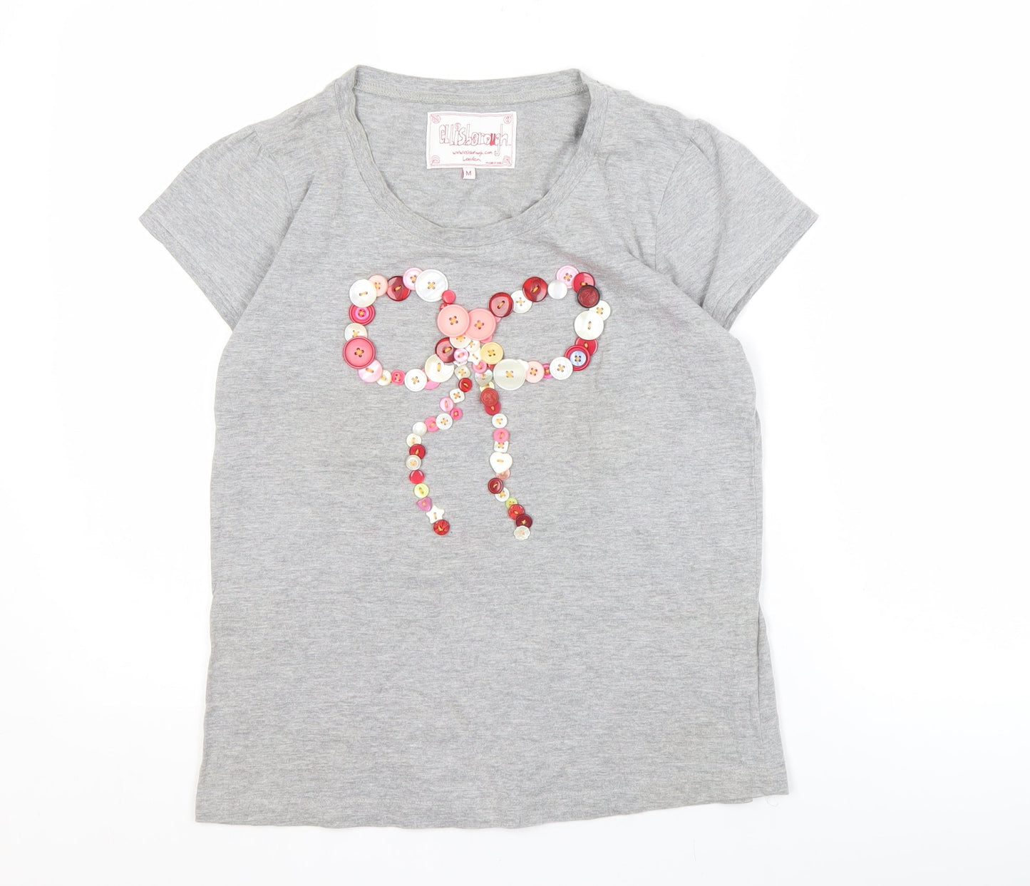 Ellisborough Women's Grey T-Shirt, Size M, Button Accent