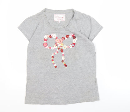 Ellisborough Women's Grey T-Shirt, Size M, Button Accent