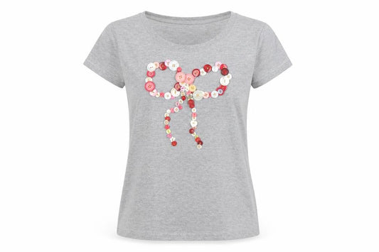 Ellisborough Women's Grey T-Shirt, Size M, Button Accent