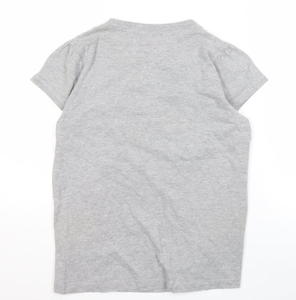 Ellisborough Women's Grey T-Shirt, Size M, Button Accent