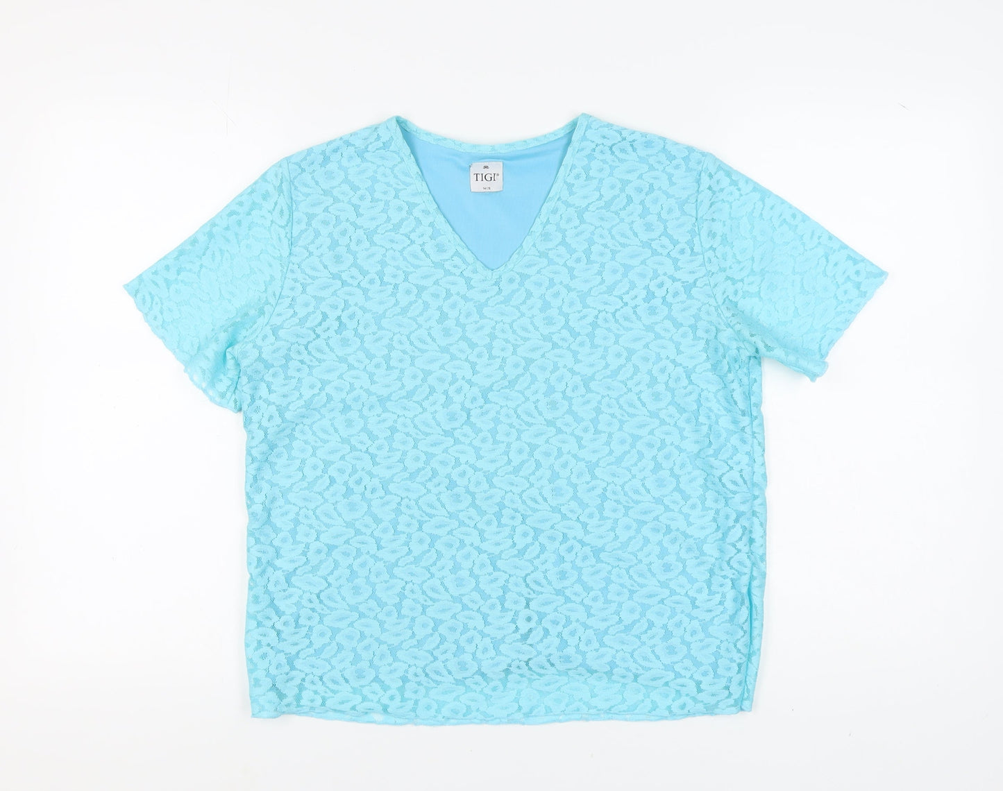 Womens UK Size 14 TIGI Blue Basic T-Shirt