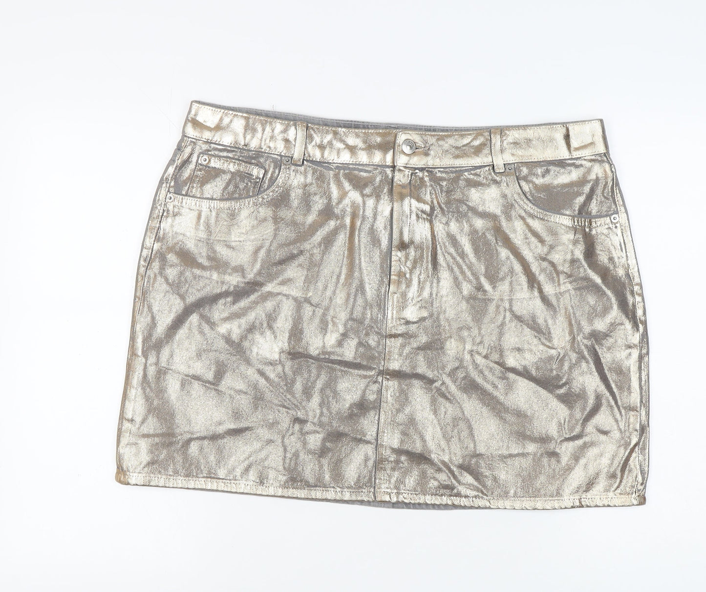 Marks and Spencer Women's Gold Mini Denim Skirt, Size 20