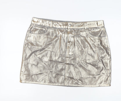 Marks and Spencer Women's Gold Mini Denim Skirt, Size 20