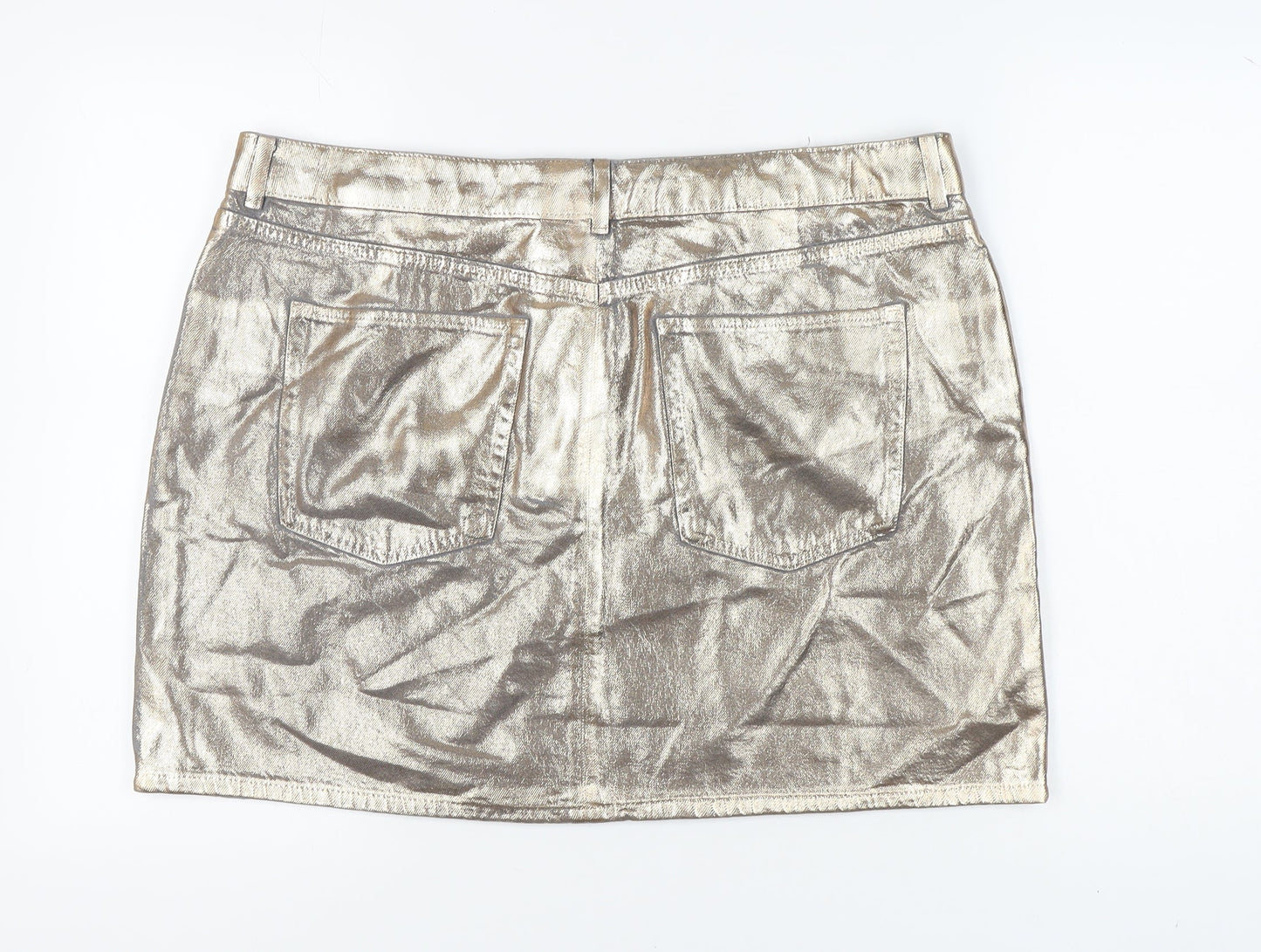 Marks and Spencer Women's Gold Mini Denim Skirt, Size 20