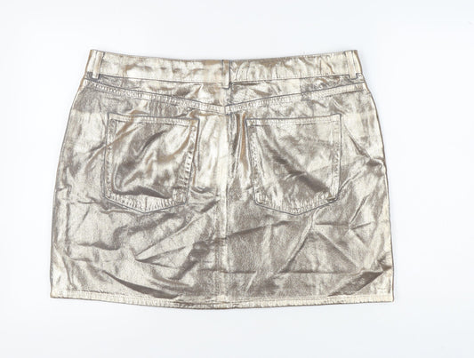 Marks and Spencer Women's Gold Mini Denim Skirt, Size 20