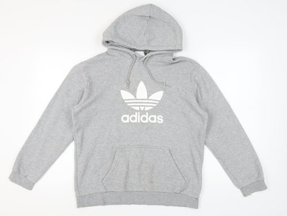 Adidas Grey M Unisex Pullover Hoodie - Sports Logo Style