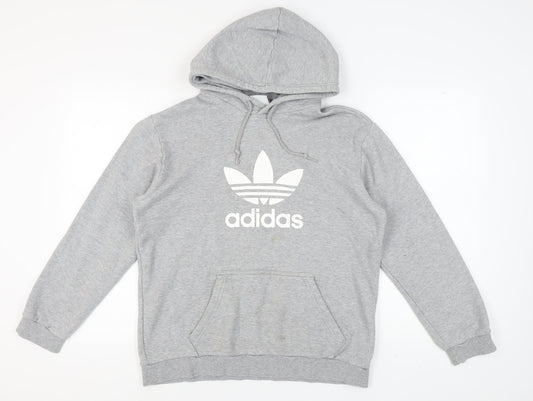 Adidas Grey M Unisex Pullover Hoodie - Sports Logo Style